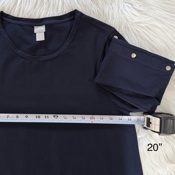 Chico’s Navy Blue Snap Button Long Sleeve Pima Cotton Knit Tunic Top Tee L - Picture 8 of 10
